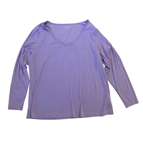 Women's Slim-Fit Long Sleeve Knit Rib V-Neck Shirts Pack of 2 black PURPLE - Picture 6 of 8